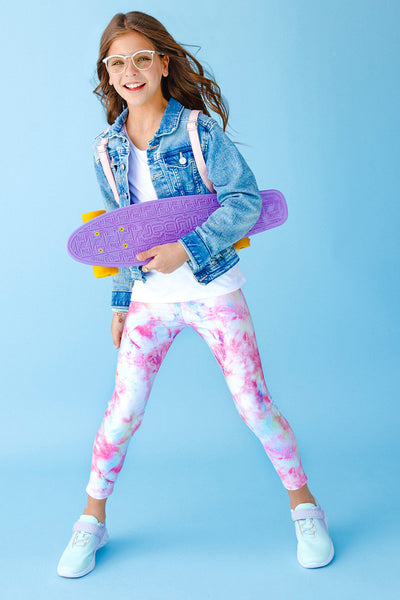 Terez Pastel Neon Tie Dye Girls Leggings