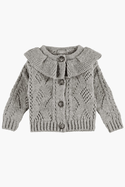 Tocoto Vintage Ruffle Neck Girls Cardigan - Grey