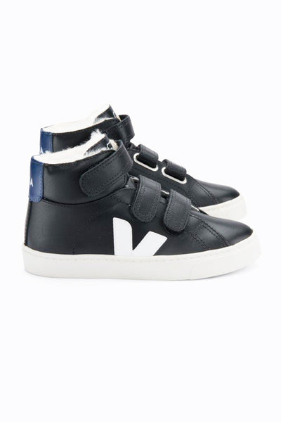 Veja Esplar Shearling High Top Kids Shoes - Black White Cobalt