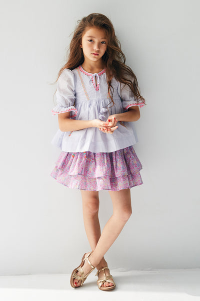 Nellystella Elsa Girls Skirt - Blooming Hearts Blue Yonder