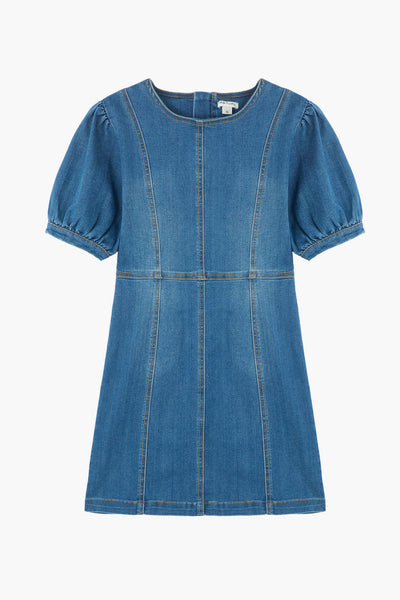 Habitual Kids Denim Puff Sleeve Girls Dress