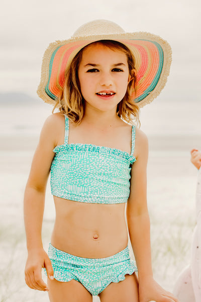 Kids Swimsuit Snapper Rock Spearmint Spot Frilled Bandeau 