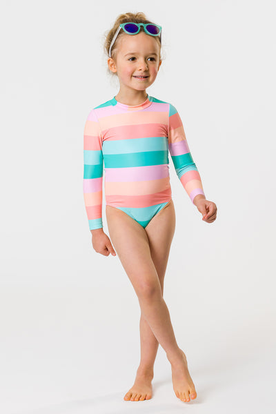 Snapper Rock Sunset Stripe Long Sleeve Swimsuit